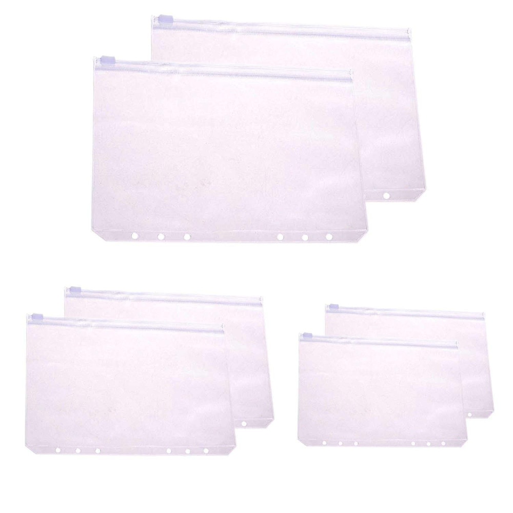 Juego de 6 bolsas de plástico transparente para el hogar y la Oficina, bolsillos con cremallera de tamaño A5, A6 y A7, de 6 anillos