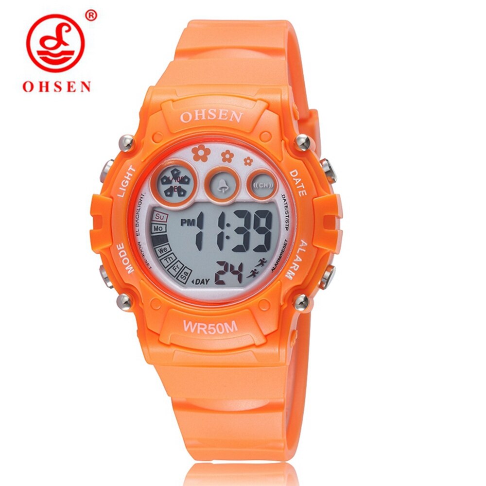 Vandtæt digital drengepige ur stopur silikone rem sød hvid baby børn armbåndsur svømning sport børn ur: Orange ur