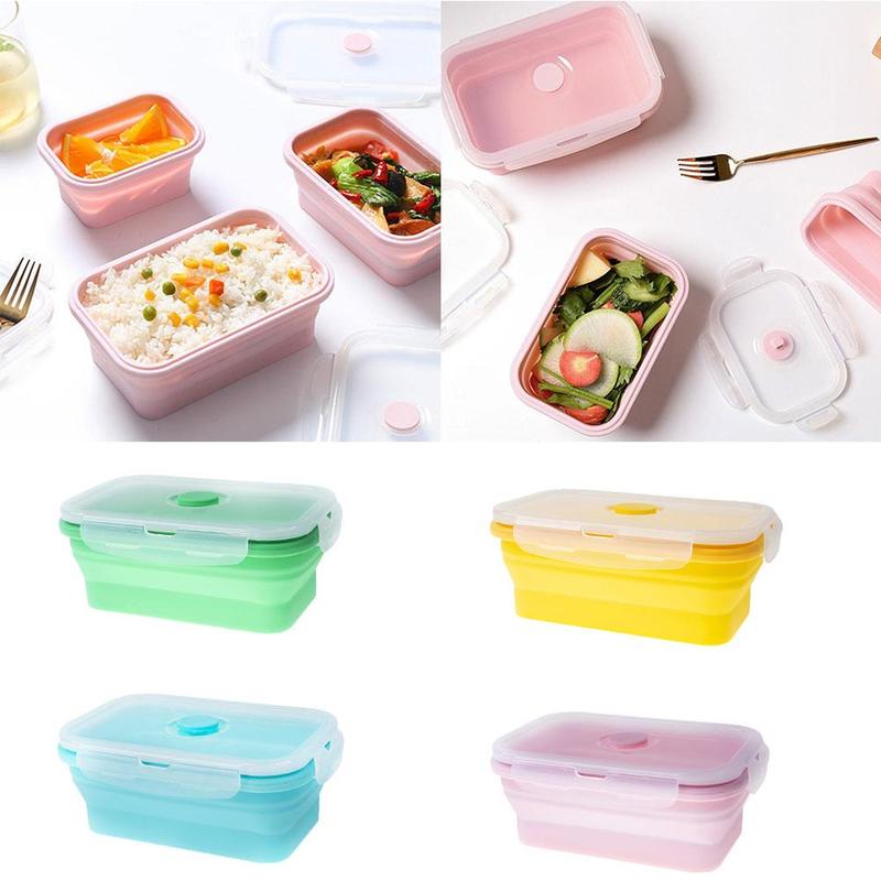 500ml Silicone Collapsible Lunch Box Food Storage Container Bento Outdoor Picnic Camping Box Microwavable Portable Rectangl H8Q7
