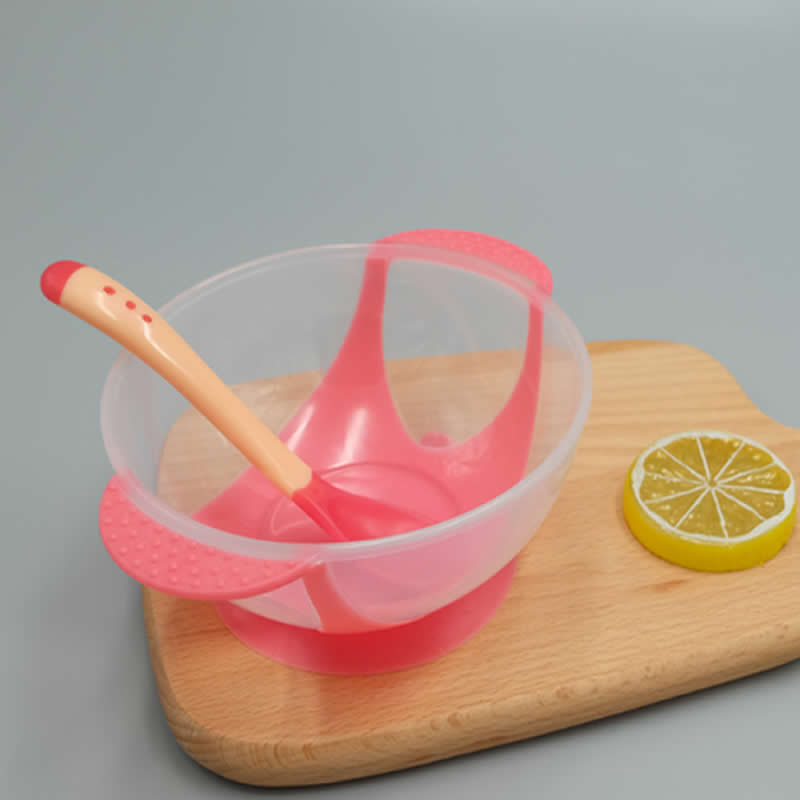 Baby Tableware Dinnerware Suction Bowl with Temperature Sensing Spoon baby food toddler boy girl dinner Feeding Bowls dishes: pink spoon