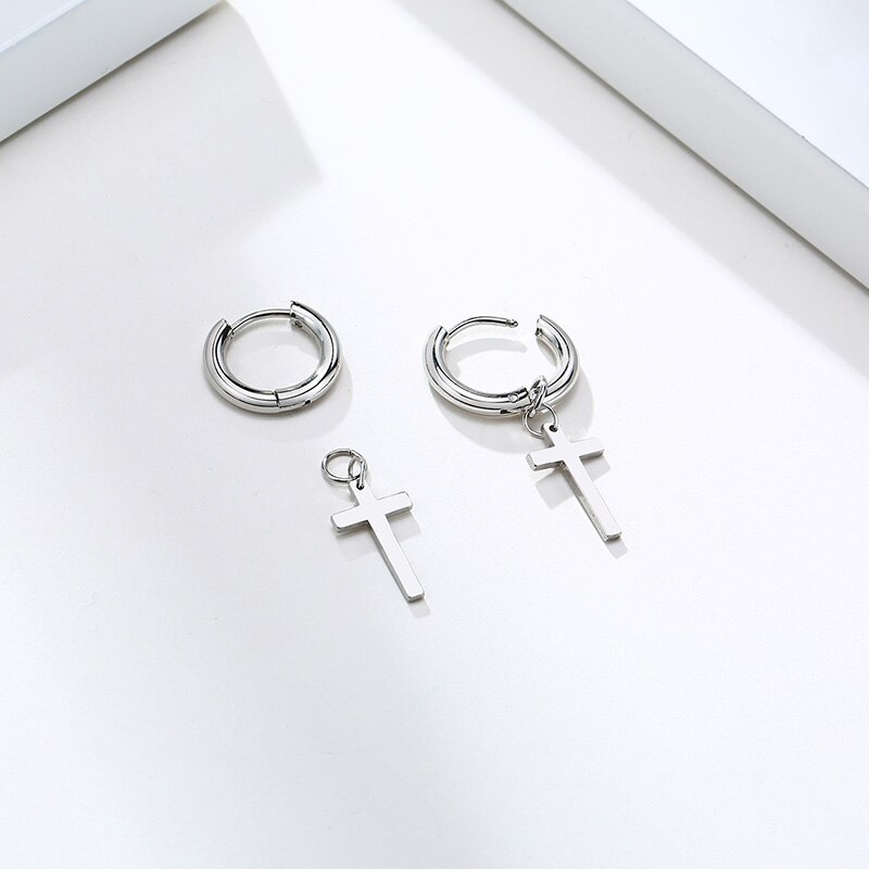 Stainless Steel Stud Earring with Cross Charm for Guys Men Earrings christmas Jewelry