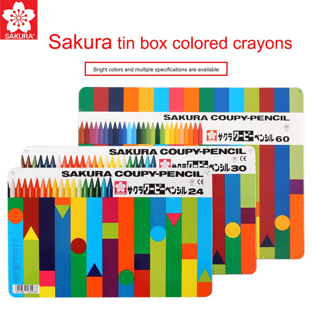 SAKURA18/30/60 Color Kindergarten Children's Crayons Safe And Washable Tin Box Set School Stationery