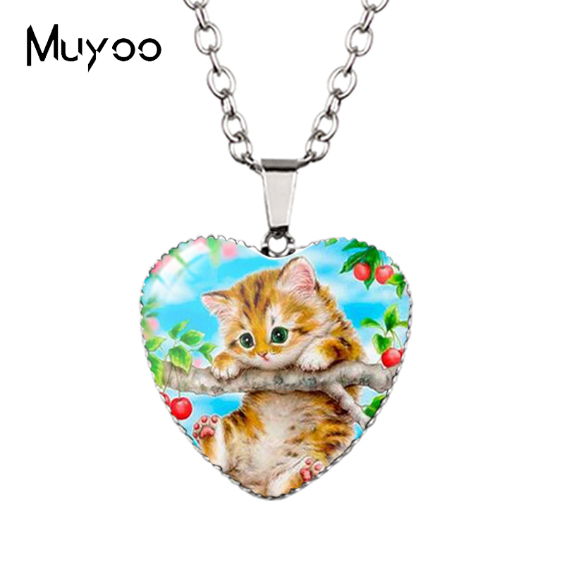 Cartoon Mooie Grappige Kittens En Muis Leuke Kitty Houdt Schelp Handgemaakte Hart Ketting Hangers Hz3: Silver Plated