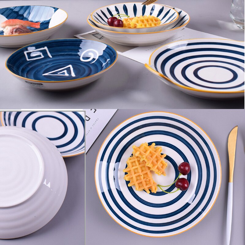 Plato hondo de cerámica pintado a mano japonés, plato de fruta familiar, plato occidental para carne, precio al por mayor, 4 Uds.