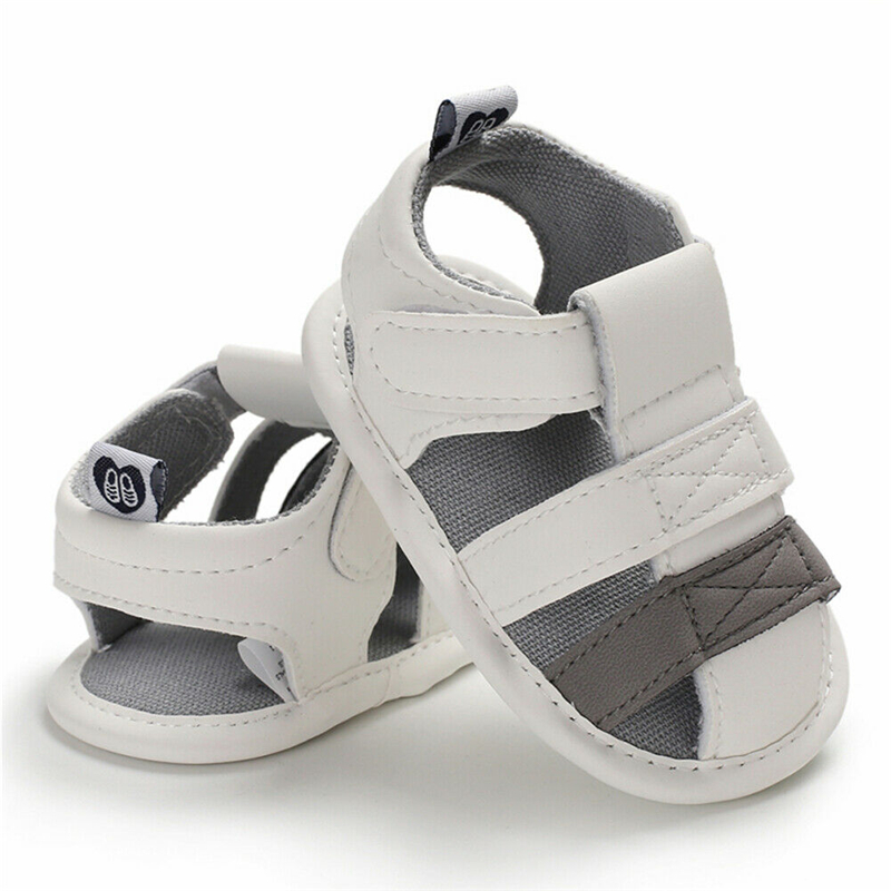 Newborn Baby Boy Soft Sole White Crib Shoes Toddler Summer Sandals Size 0-18 M