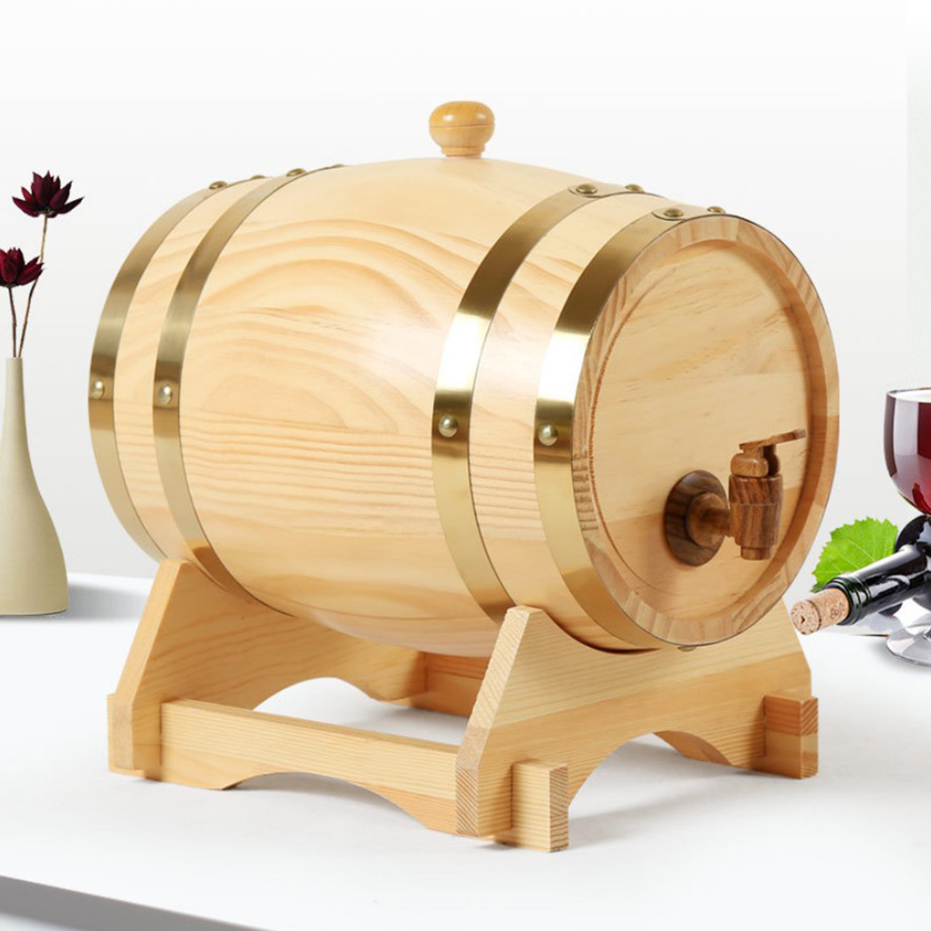 3L 1 5L Oak Wine Barrel with Wooden Base for Aging Wine Whiskey Bourbon Small Charred Oak Barrel Home Brewing Storage Decor