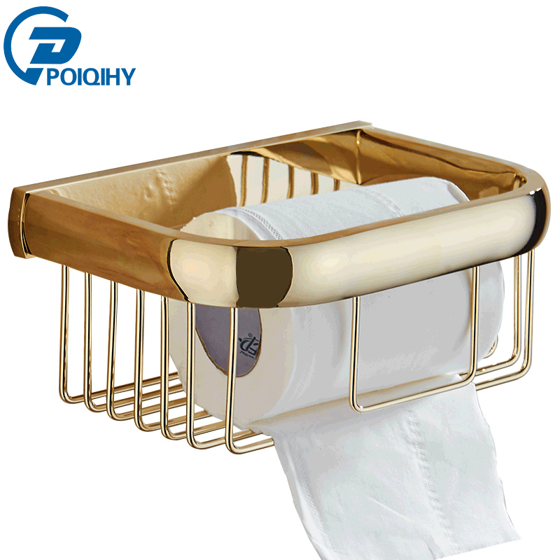 Set de accesorios de baño cuadrados de latón dorado de POIQIHY, estante para toallas, soporte de papel higiénico para Bar, soporte para toallas, gancho de tela, soporte para cepillo de baño PHY016: Toilet Paper Basket