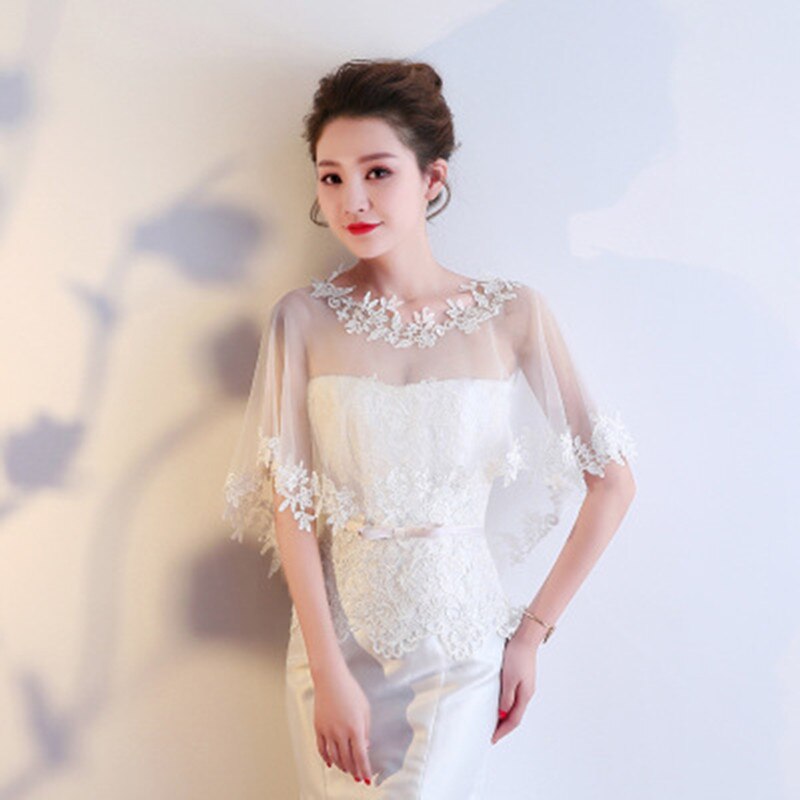 Envoltura nupcial de encaje Floral para mujer, Chaqueta corta de Bolero para boda, chal de tul para novia, cubierta sobre los hombros, 5 colores: Blanco