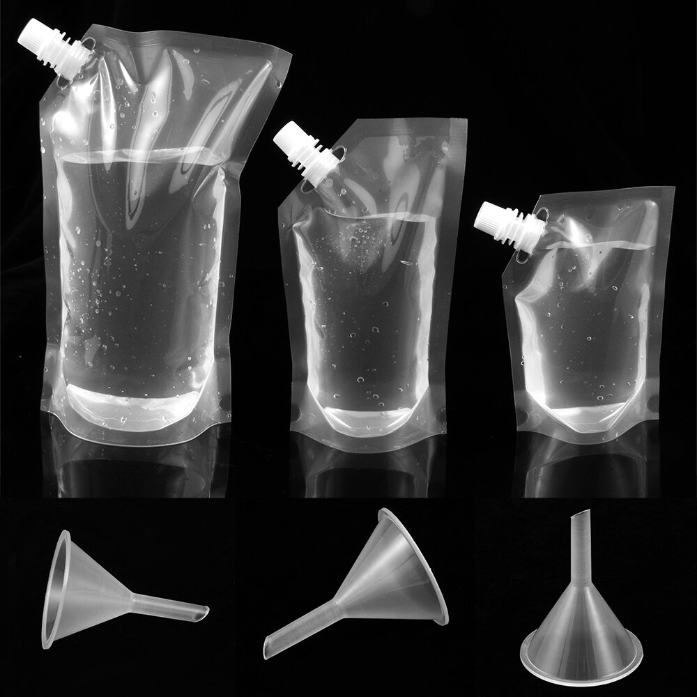 Food Grade Material Spout Pouch Travel Container Juice Stockpile Stand-up Wine Milk Coffee Liquid Flask Storage Bag With Funnel