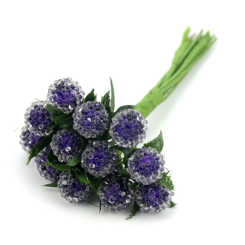 12 sztuk sztuczny owoc czerwone szkło jagody kwiat pręcik ślub symulacja granatu robić domu ślub dekoracja na choinkę: purpurowy