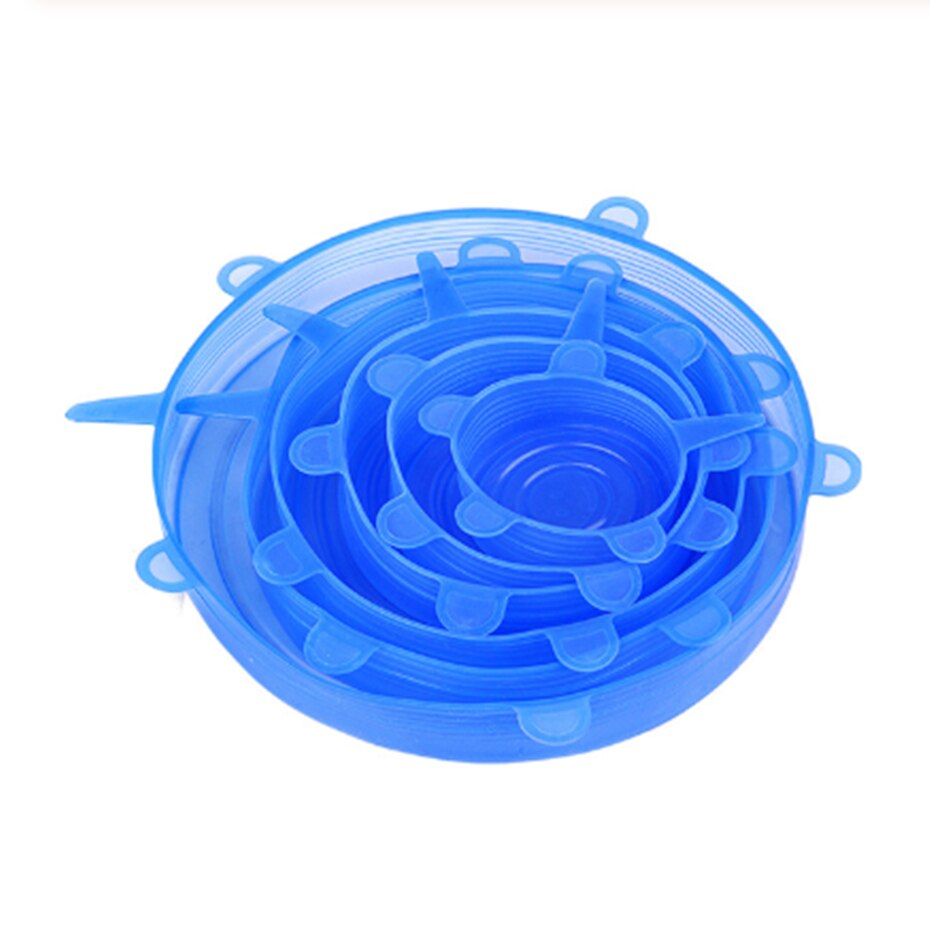 6 pezzi coperchi elastici in silicone riutilizzabili coperchi ermetici per alimenti che mantengono freschi sigilli ciotola copertura elastica per avvolgere pentole da cucina: blu