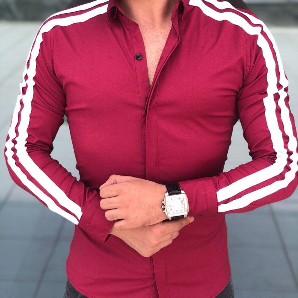 Men's Luxury Casual Business Dress Shirt Slim Fit Shirts Formal Long Sleeve Stylish Tops Black Green Red White