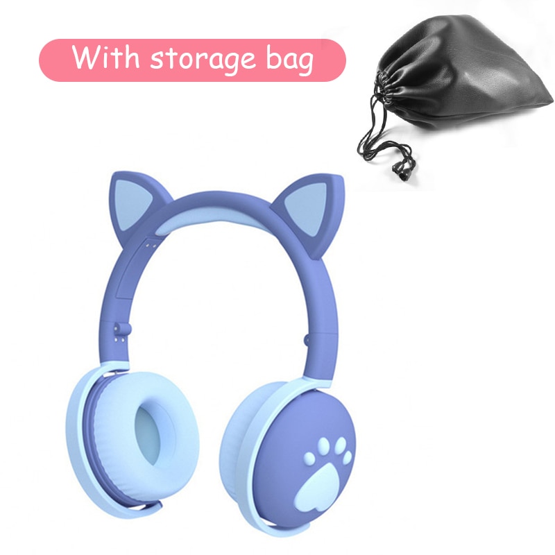 Draadloze headhand gamer roze kattenoor bluetooth 5.0 fone de ouvid schattige  ps4 telefoon pc met microfoon 3.5mm gaming telefoon  ps4 overear gamer: Diepblauw