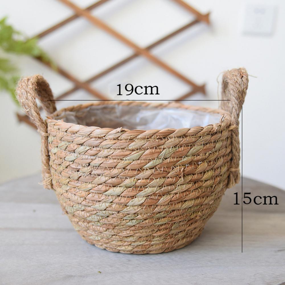 Handwoven Mand Hand Plant Mand Geweven Stro Mand Desktop Opbergmanden Voor Bloempot Vloer Indoor Plant Woondecoratie: 15x19cm