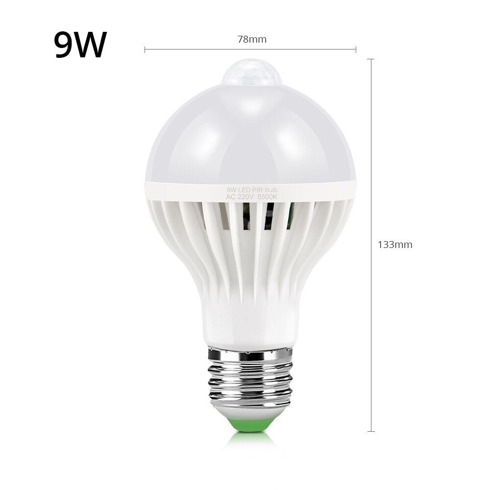 220v 5w 7w 9w 12w 18w pir bevegelsessensor lys  e27 bevegelsesdetektor led pære lampe trapp gang gang gang korridor nattbelysning: 9w / Varm hvit