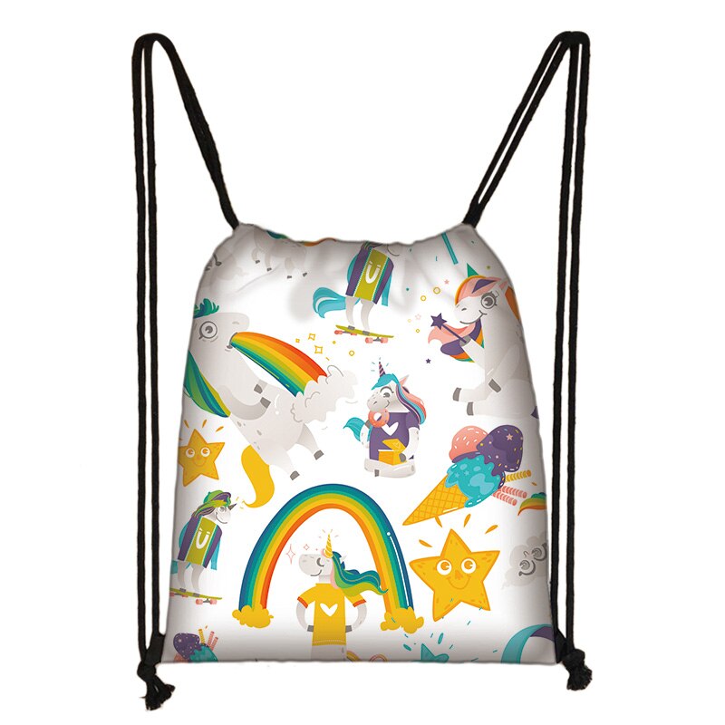 Unicorn Print Drawstring Bag Women Travel Bag Teenager School Bag Brown Girl And Boy Backpack Female Storage Bags To521: skdafr52