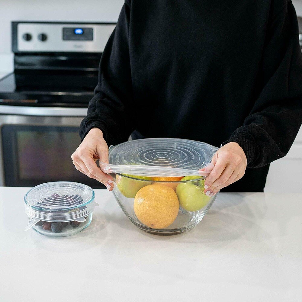 Visuel touch 6 stk sæt silikone stretch låg universal silikone madindpakning skål grydelåg silikone låg gryde madlavning værktøj