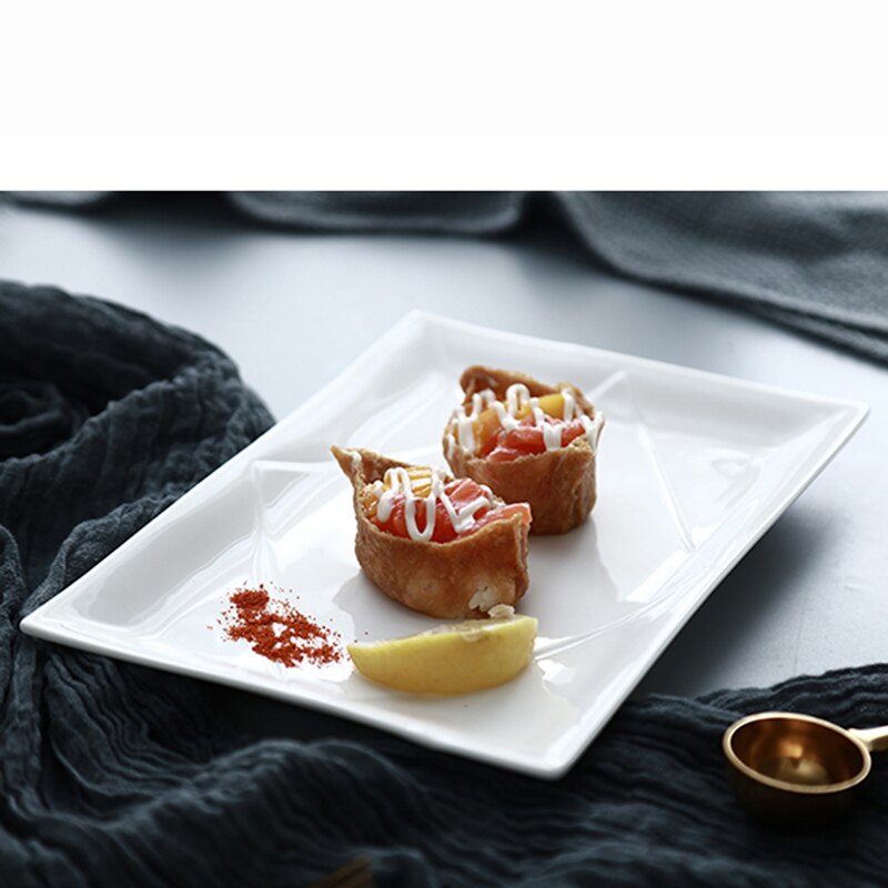 Pure White Ceramic Rectangular Flat Plate Sushi Plate Western Food Plate Dinner Plate Fish Plate Japanese Pastry Plate Household