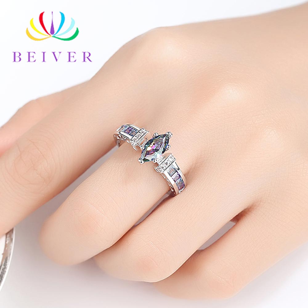 Uzver 2019 anéis de casamento femininos, preto branco cor dourada arco-íris zircônia oval promessa casamento joias para mulheres presentes