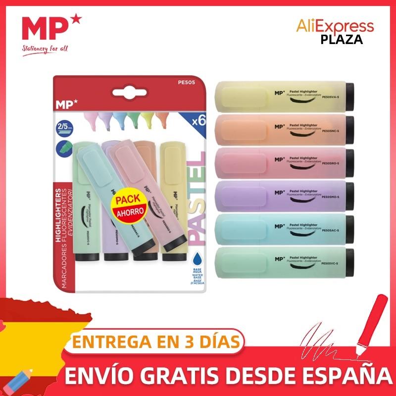 MP® Pack 6 Subrayadores Colores de Pastel Rotuladores Marcadores Resaltadores Punta Biselada Suaves Material Escolar Niños Estudiantes Suministros Accesorios Dibujo Pintura Trabajo Escuela Oficina Papelería
