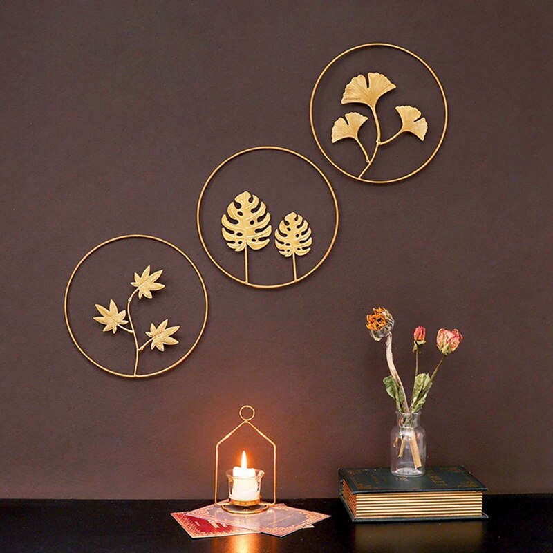 Cuadro decorativo arte del hierro colgante en forma de hoja Estilo nórdico, , Retro, para el hogar, sala de estar, dormitorio, accesorios de decoración