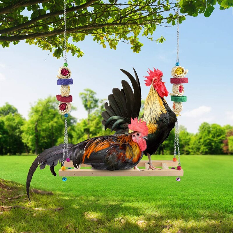 Chicken Swing Ladder Toys with Natural Wooden Chicken Perch, Chicken Wood Stand Toy for Hens, Handmade Chicken Coop