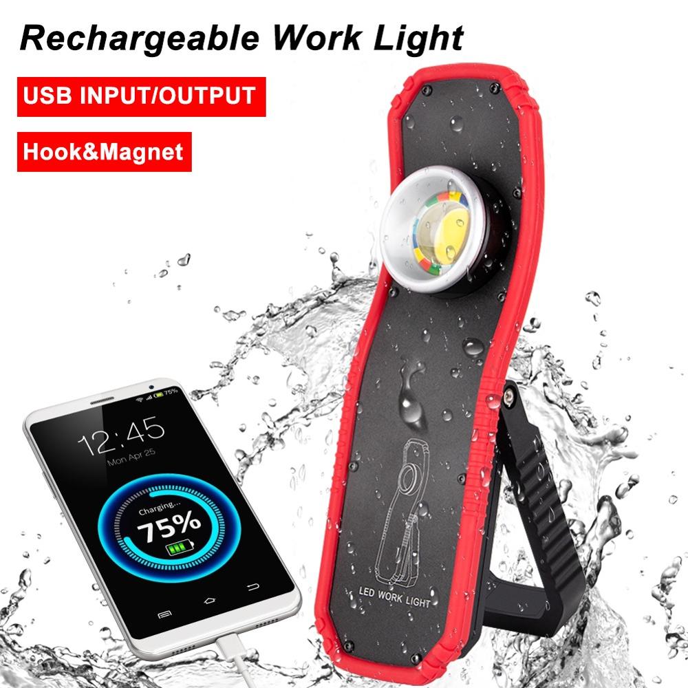Portable COB LED Flashlight USB Rechargeable Torch Work Light Magnet Emergency Camping Lamp With Built-in Battery Magnet Hook