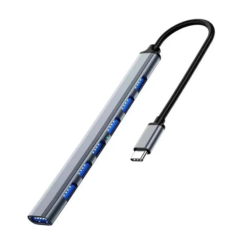 7-portowy rozdzielacz USB 3.0 typu C HUB Szybki adapter OTG Stacja dokująca do laptopa PC Dysk twardy Mysz Klawiatura: SZARY