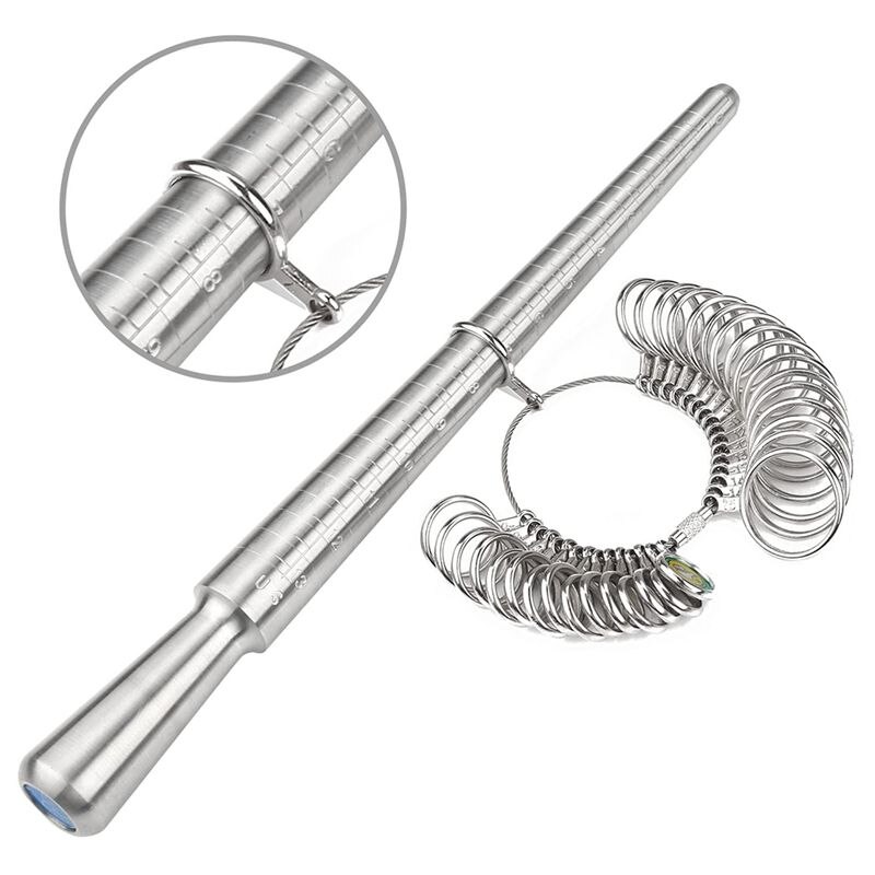 Ring Size Measuring Tool with Metal Ring Mandrel, Ring Gauges Finger Sizer and Rubber Jewelry Hammer for Jewelry Making