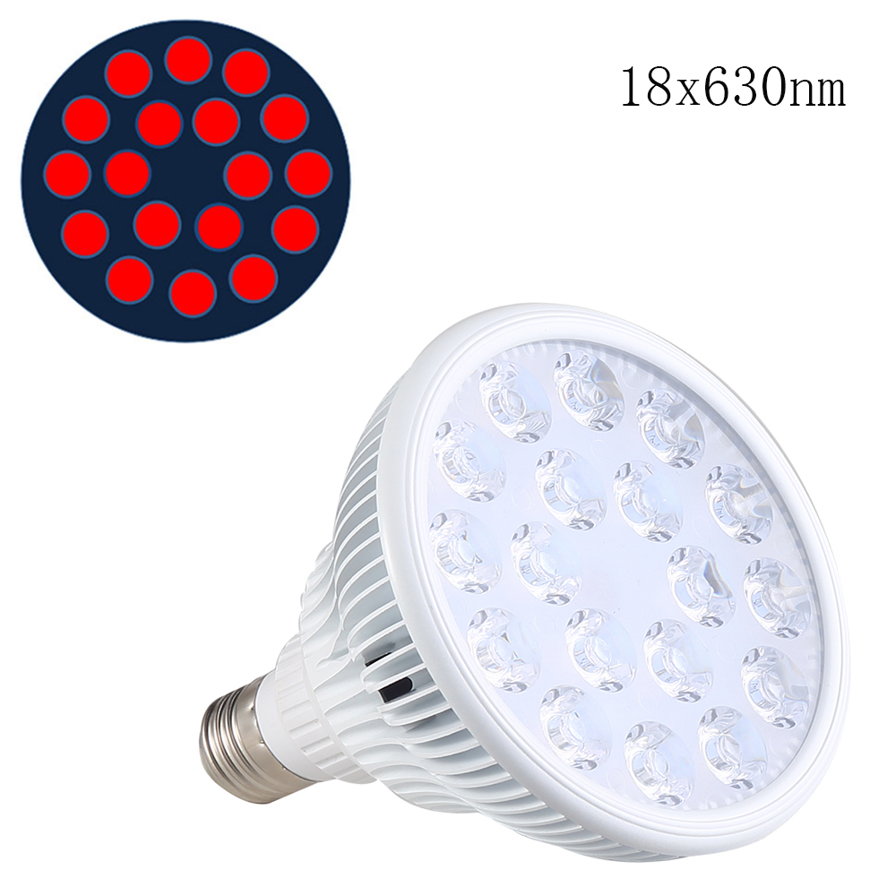 Bombilla de terapia de luz LED roja E27, 630nm, 660nm, 54W, lámpara de terapia de infrarrojo cercano, Bombilla de cultivo de luz roja: W18RL-AA