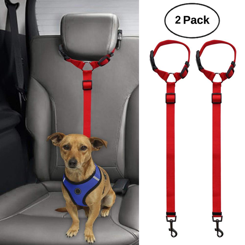 2 Packs Hond Kat Veiligheid Seat Belt Riem Auto Hoofdsteun Restraint Verstelbare Nylon Stof Hond Hoofdsteunen Voertuig Veiligheidsgordels Harness: Red