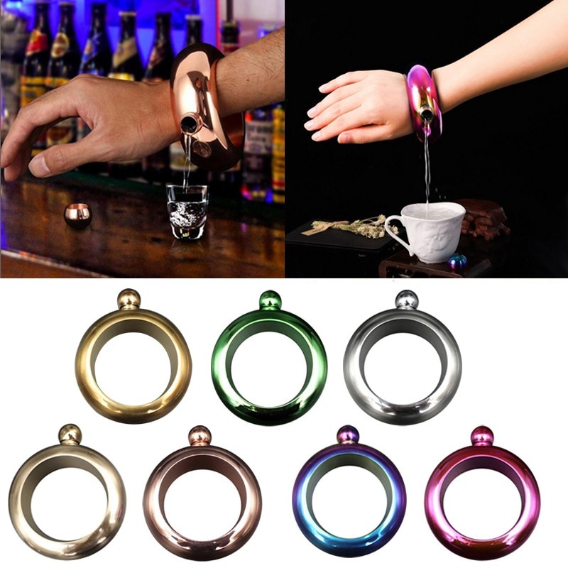 3.5oz Stainless Steel Bangle Hip Flask Bracelet Flasks Portable Round Wine Whisky Bottle Drinking Bottle Drinkware Funnel