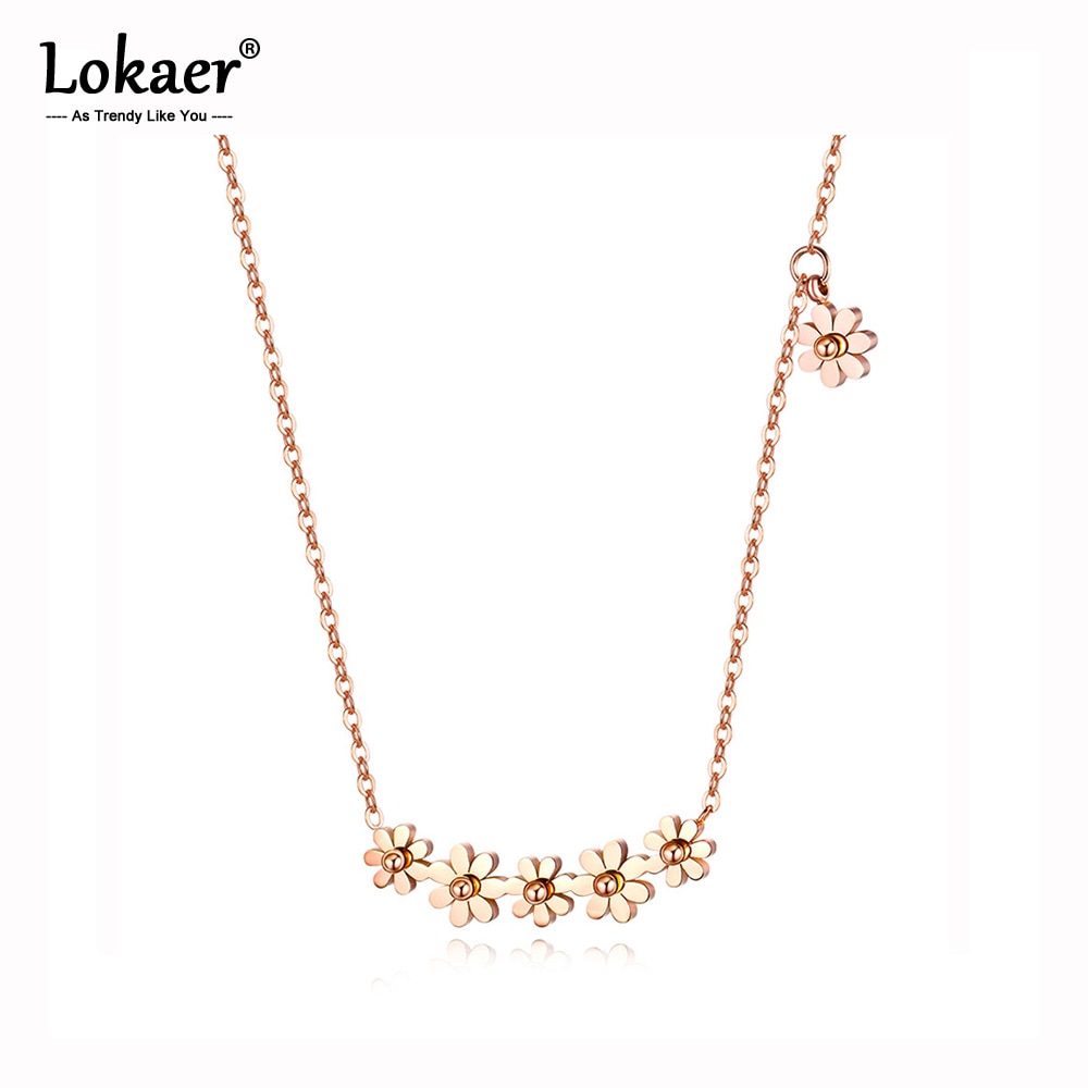 Lokaer à la titane acier inoxydable Six marguerite fleurs pendentif colliers or Rose bohême fête bijoux pour femmes N17087