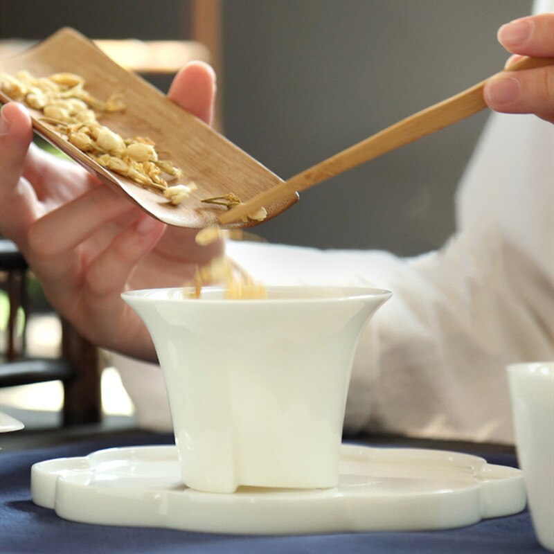 Hvid porcelæn stor skål te terrin vintage keramik gaiwan fedt jadejapansk håndlavet sancai kunst tilbehør boligindretning