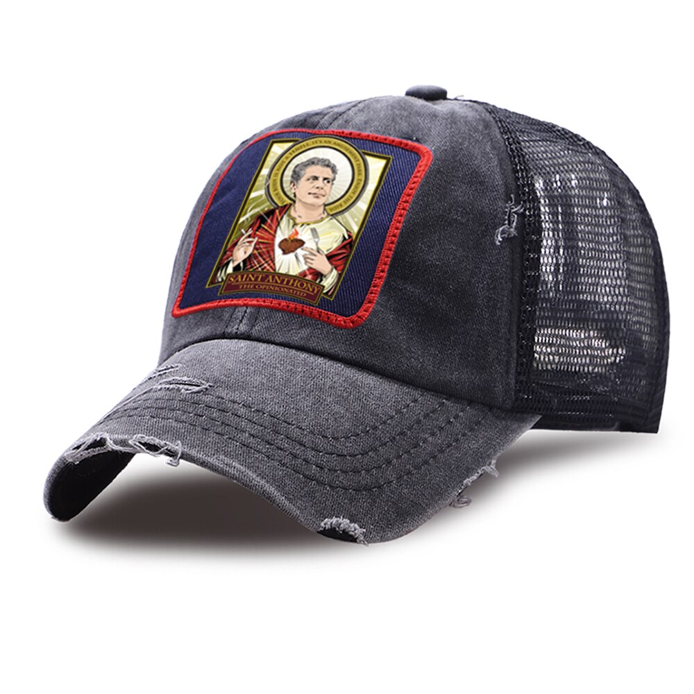 Casual unisex trucker hattar sommar sport baseball kepsar saint anthony vintage tryck mesh baseball keps justerbar snapback hatt: Svart 6