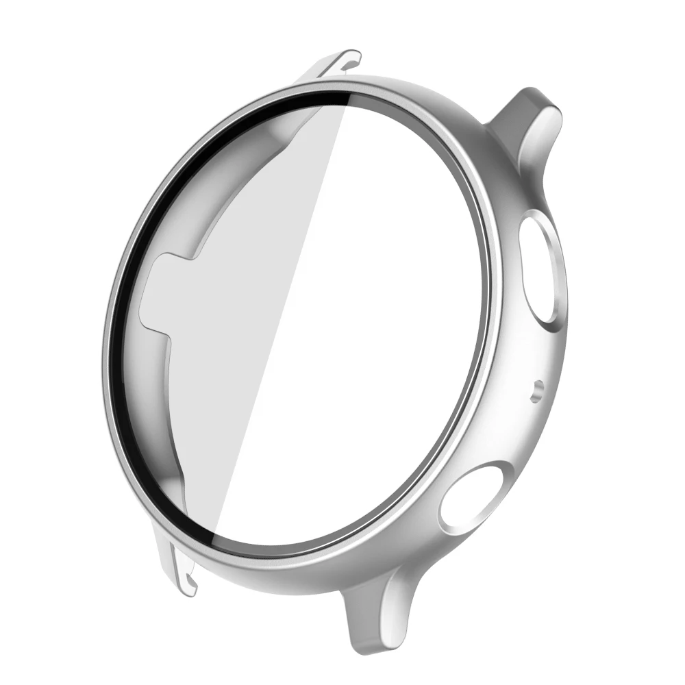 Matte Cover for Samsung Galaxy Watch Active 2 Case 44mm 40mm All Around Coverage Protective Bumpers Glass Screen Protector: Silver / Active 2 40mm