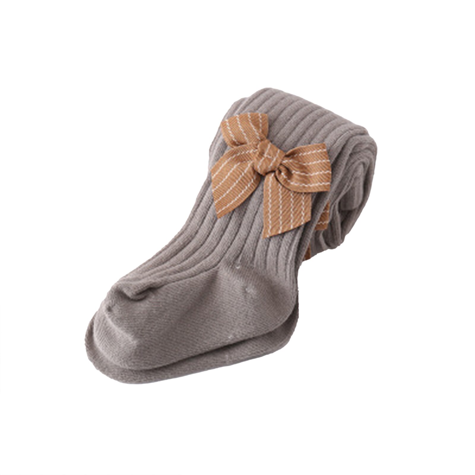 Collants côtelés à nœud papillon pour enfants filles de 0 à 24M, solides et élégants, à la: Gris foncé / 6-12Months