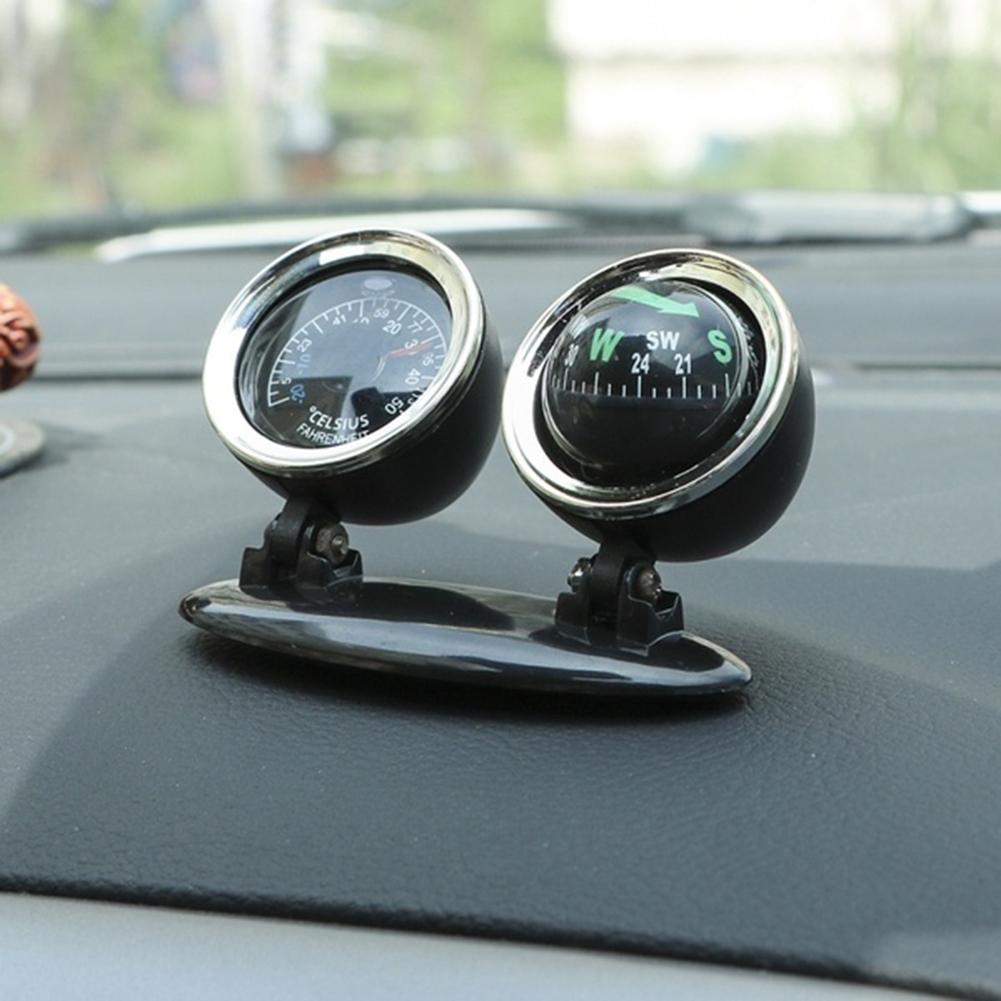 2-in-1 Car Vehicle High Precision Compass Thermometer Guide Ball Interior Decor