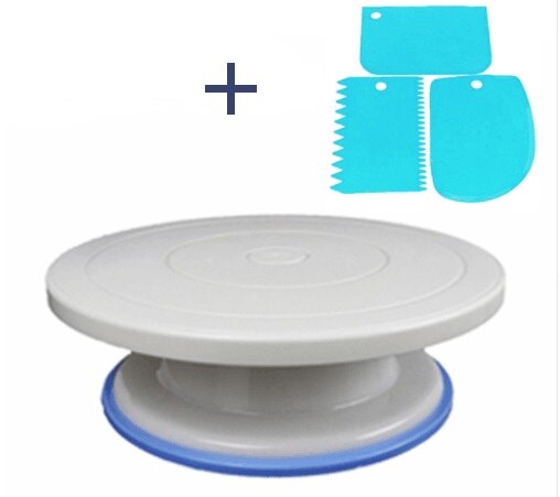 Plastic Taart Draaitafel Roterende Taart Plastic Deeg Mes Decoreren Draaitafel Anti-slip Ronde Cake Stand Cake Draaitafel 27 cm: Turntable and knife