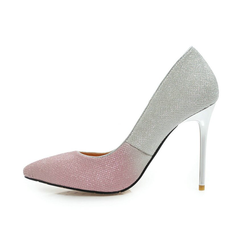 Qutaa kvinder pumps tynde højhælede damesko spidstå pu læder bling all match dame pumps str. 34-43