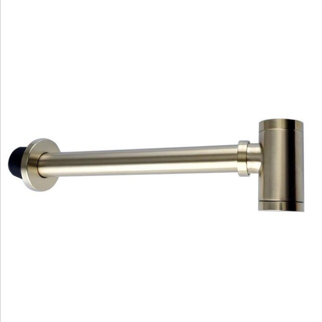 Luxury Gold Bottle Trap Brass Round Siphon Brushed Gold P-TRAP Bathroom Vanity Basin Pipe Waste With Pop Up Drain: Brushed gold