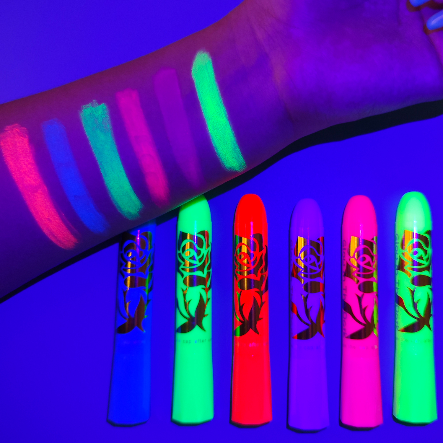 Regnbueglitter selvlysende uv-ansikts- og kroppsmalingsstift til halloween-sminke neon neonfargestift