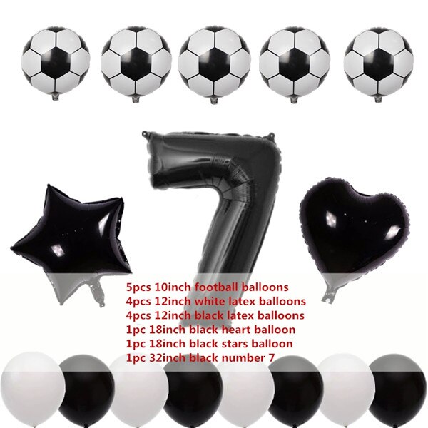 16 Uds 10 pulgadas Mini globo de fútbol Set 0-9 Número forma de estrella y corazón globos de aluminio DIY niños Baby Shower decoración de de cumpleaños: set 7