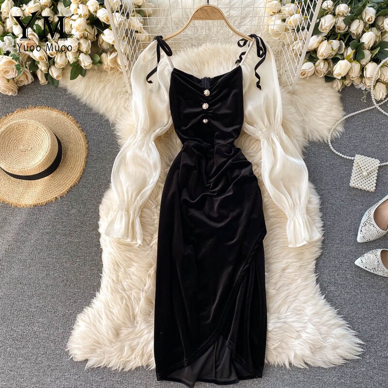 YuooMuoo Sexy V-neck Autumn Dress Retro Gothic Ruched Slim Waist Women White Floral Print Mini Dress Korean Chiffon Dress main image 1