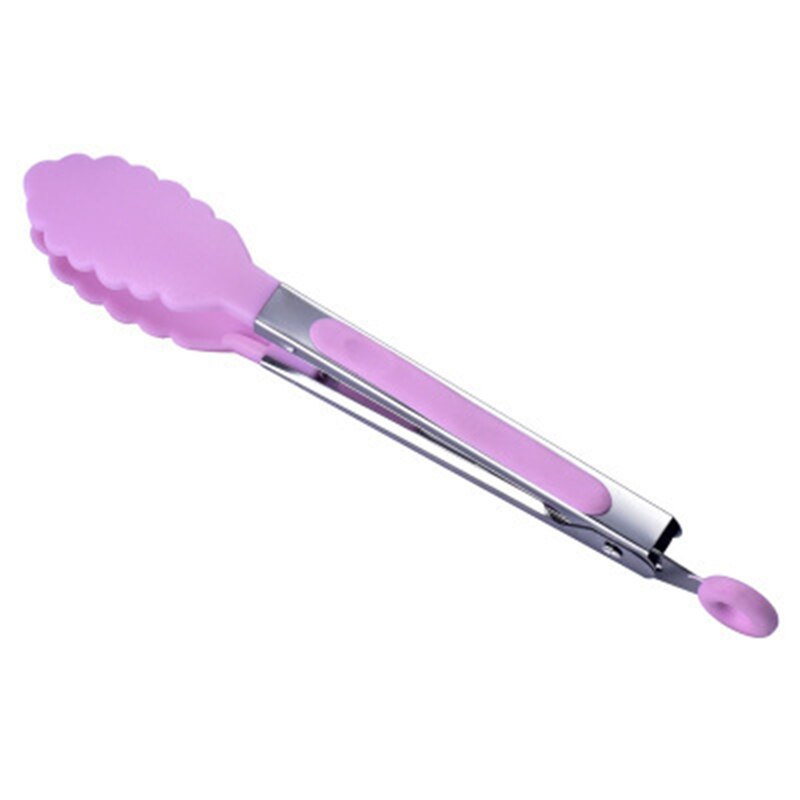Heat-resistant food tongs non-slip nylon bread tongs barbecue salad bread cooking food serving tongs kitchen tools: Pink