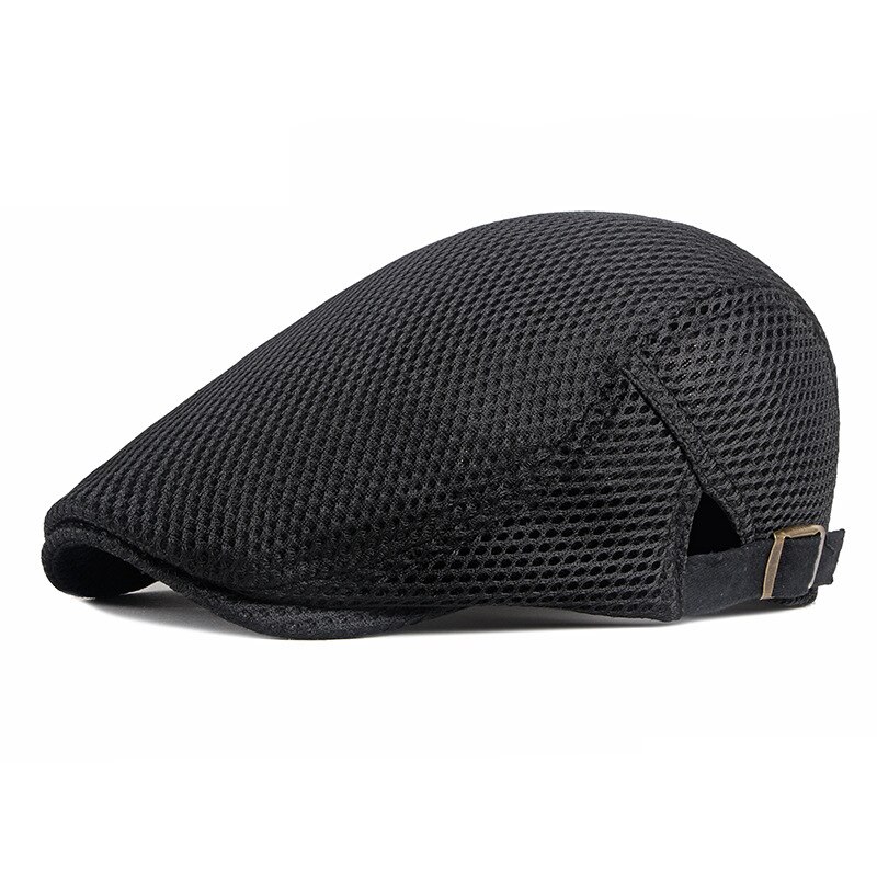 Summer Men Women Casual Beret Hat Breathable Mesh Flat Cap Newsboy Style Beret Hats Adjustable Adjustable Caps Gorras: Black
