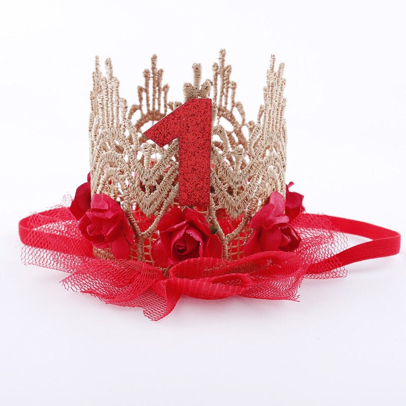 Chapeaux de fête d&#39;anniversaire pour bébé fille, 1 pièce, bandeau couronne de princesse à fleurs pour enfant d&#39;un an, décoration de réception pour bébé, fourniture de fête pour 1er anniversaire: A