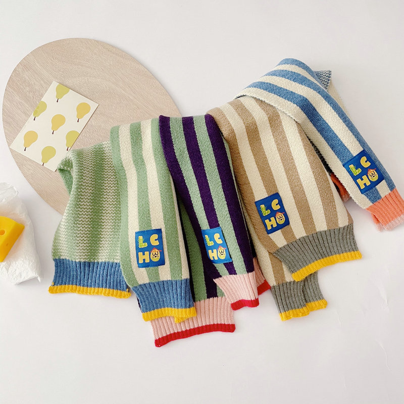 Sciarpa di lana per bambini abbinata a strisce spesse di moda in stile giapponese autunno inverno nuovi bavaglini a contrasto per bambini per ragazzi e ragazze