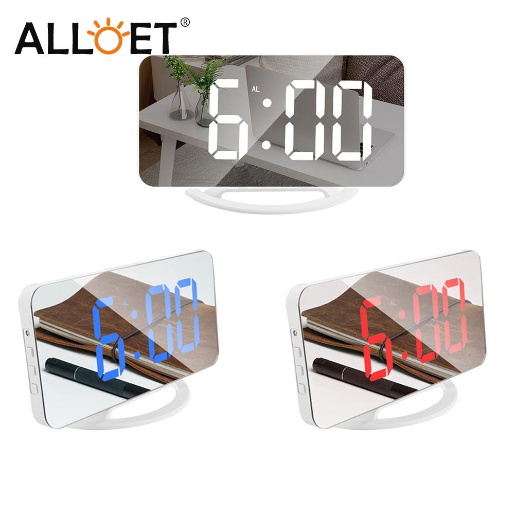LED Screen Mirror Digital Display Wake Up Clock Desktop Automatic Photosensitive Multifunctional Electronic Alarm Clock Home