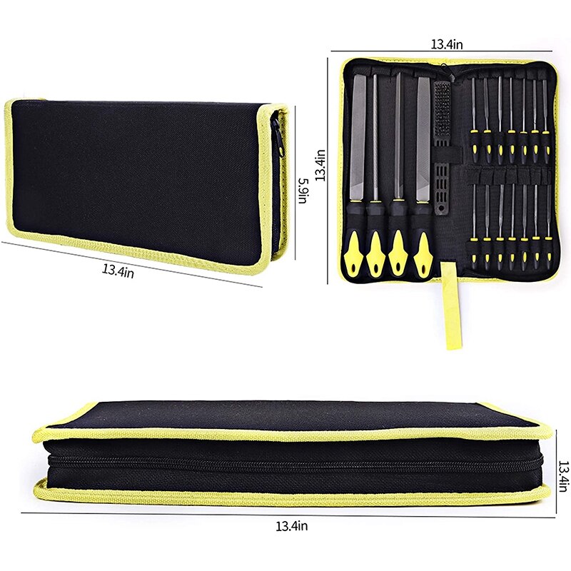 19Pcs File Set, 4 Flat/Half-Round/Round Files Tool, 14 Files Set with 1 Brush for Woodwork Metal Applications